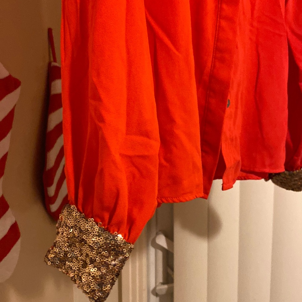 Foreign Exchangebutton Down Sequin Collared Red - image 2